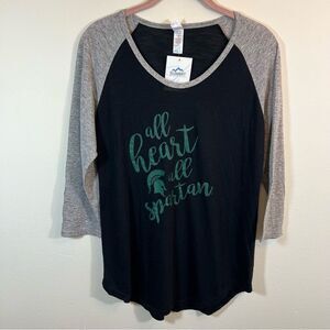 Summit Women’s Black Gray Michigan All‎ Heart All Spartan Top Medium NWT